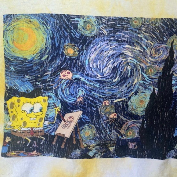 TIE DYED SPONGEBOB CROPPED LONG SLEEVE SHIRT DIY TRENDY TikTok WINTER Y2K - Picture 3 of 4